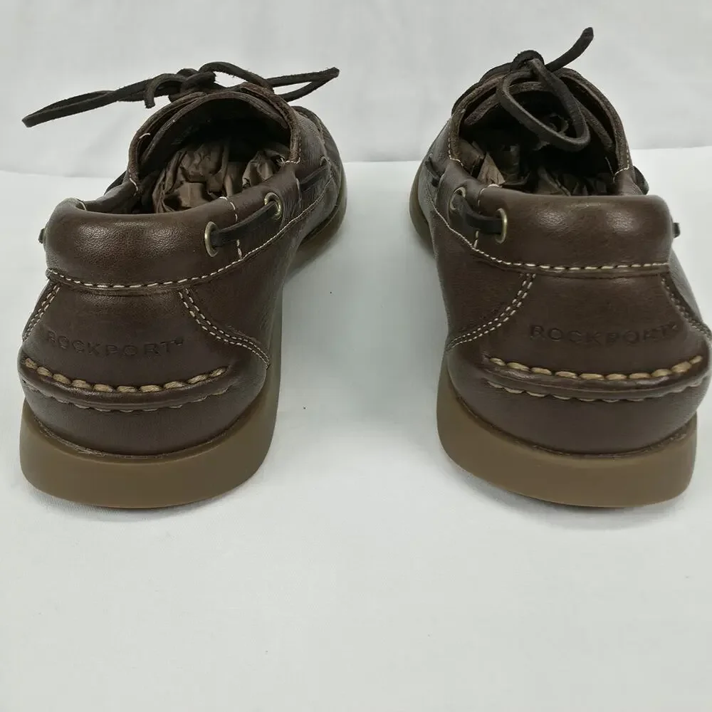 Rockport Mens 10M Handsewn Boat Shoes Brown Leather Moc Toe Casual Comfort